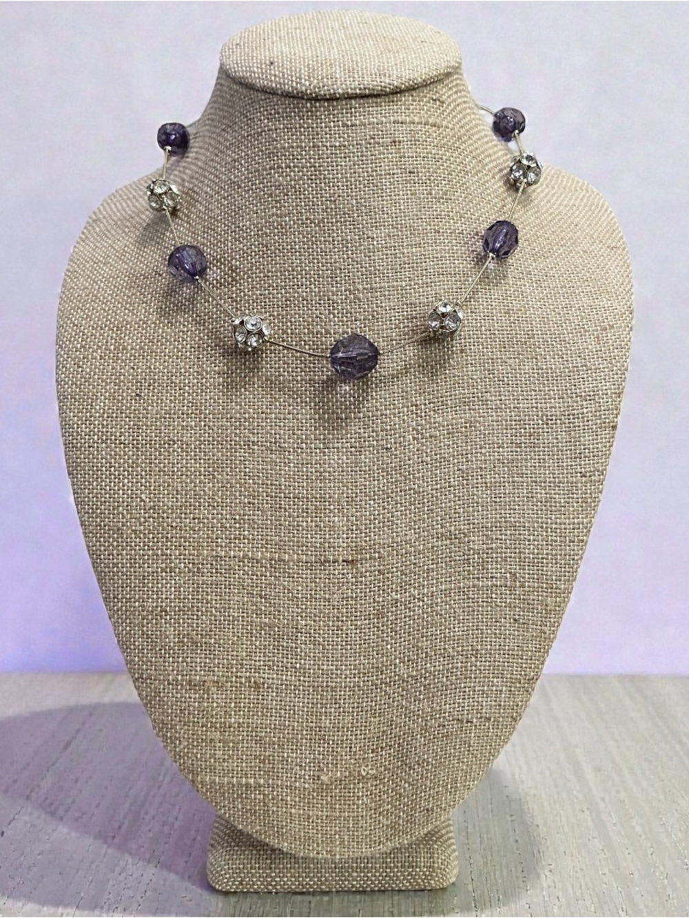 Floating Purple Bead and Crystal Accent Necklace